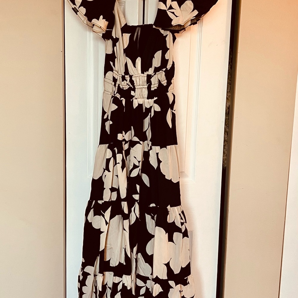 Black and White Off the Shoulder Maxi Sundress